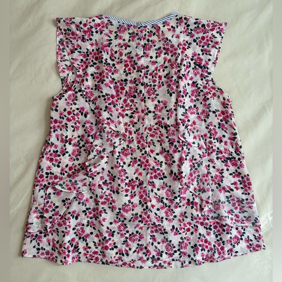Floral Ruffle Blouse with Striped Trim - Picture 2 of 5